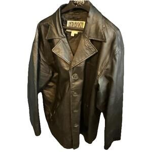 FASHION ELEMENTS MEN'S BLACK LEATHER JACKET BUTTON-FRONT WELT POCKETS -SZ XL